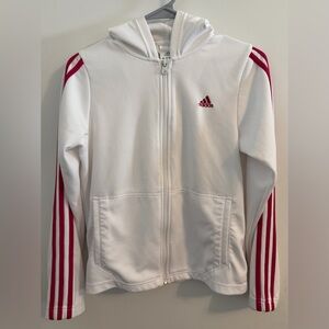 Adidas Women’s White and Pink Warmup Jacket - Size Medium